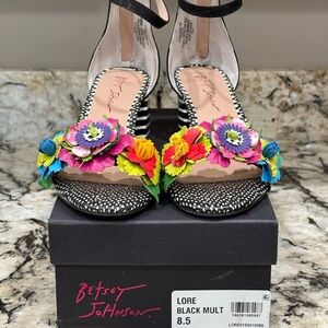Betsey Johnson Black Heels with Vibrant Floral Accents